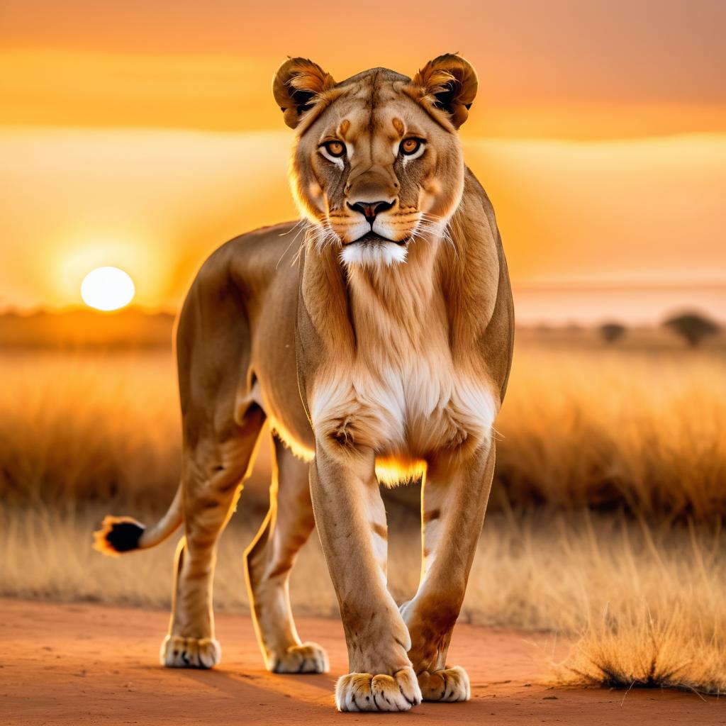 Fierce Lioness Portrait at Sunset