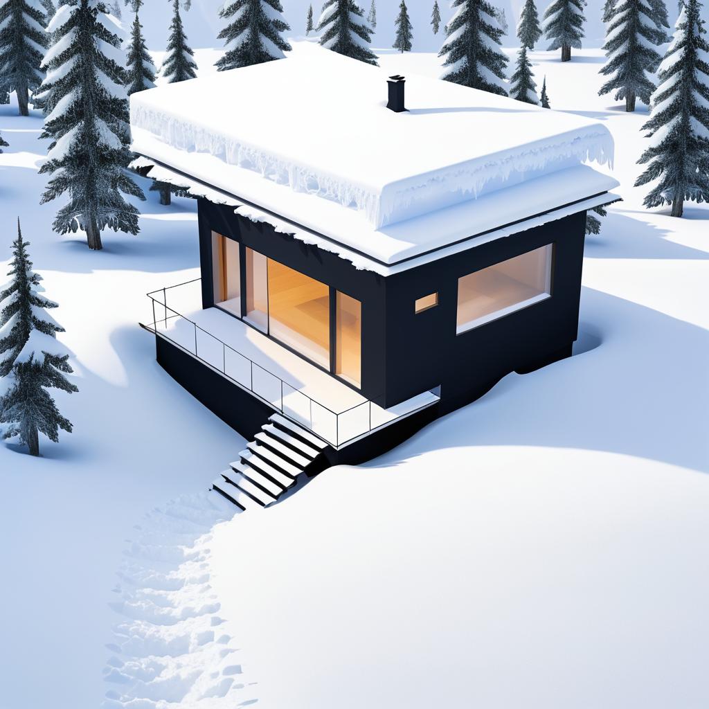 Snow-Covered Cabin with Deep Void Space