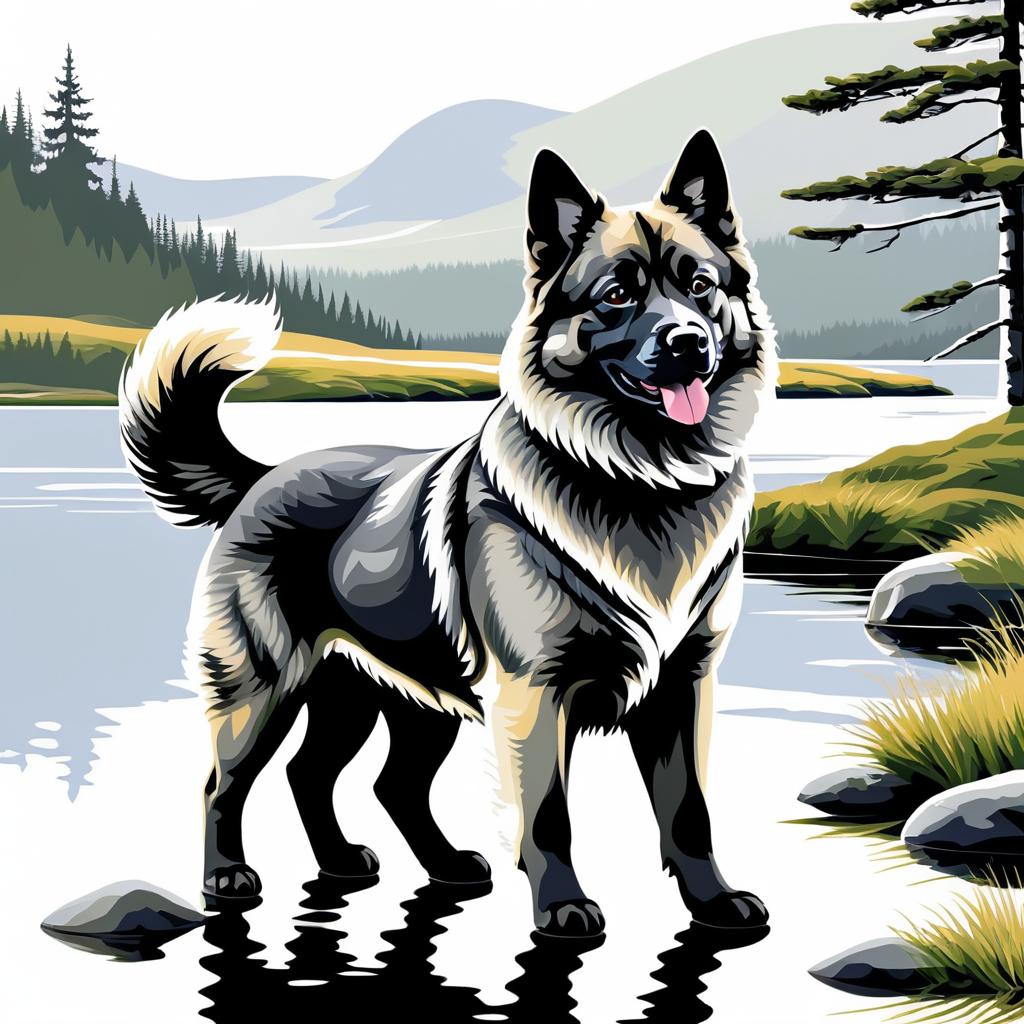 Victorian Elkhound in Serene Landscape