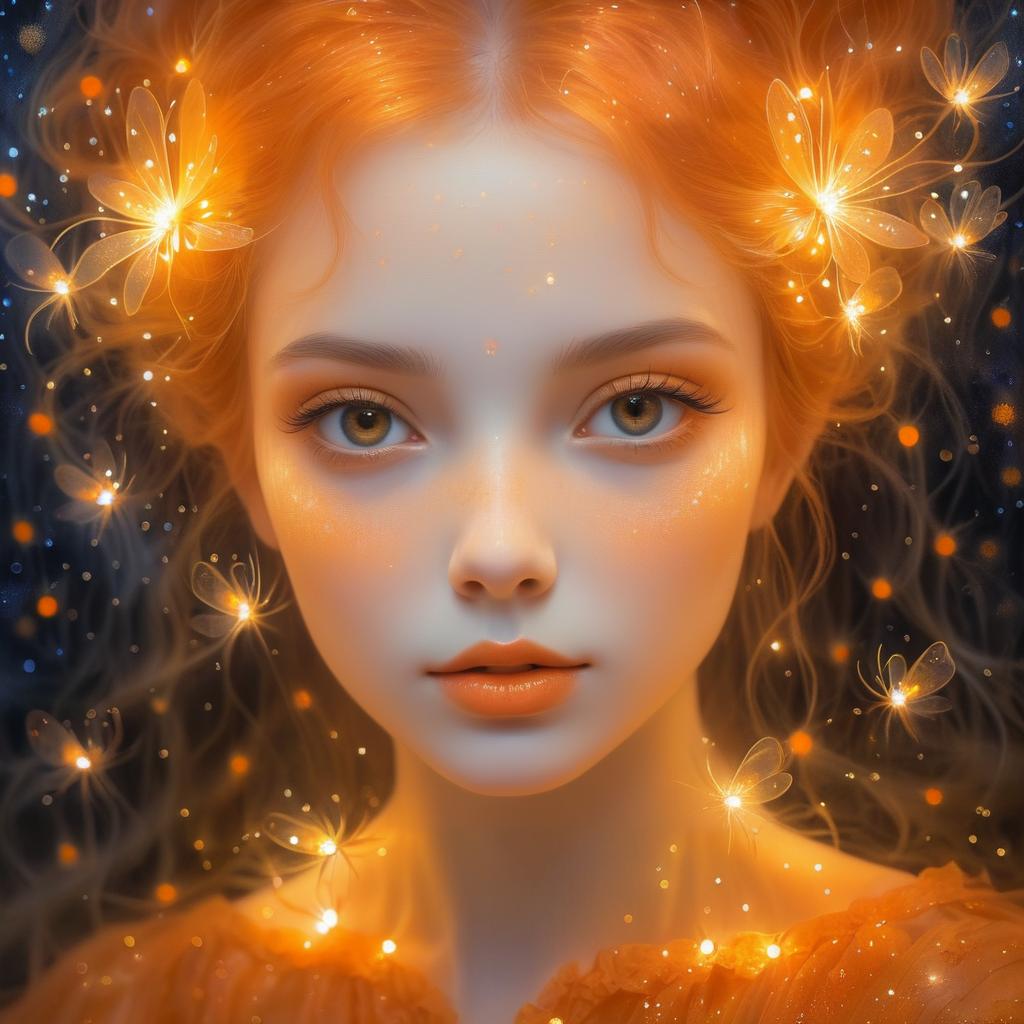 Seductive Fairy with Fireflies Portrait