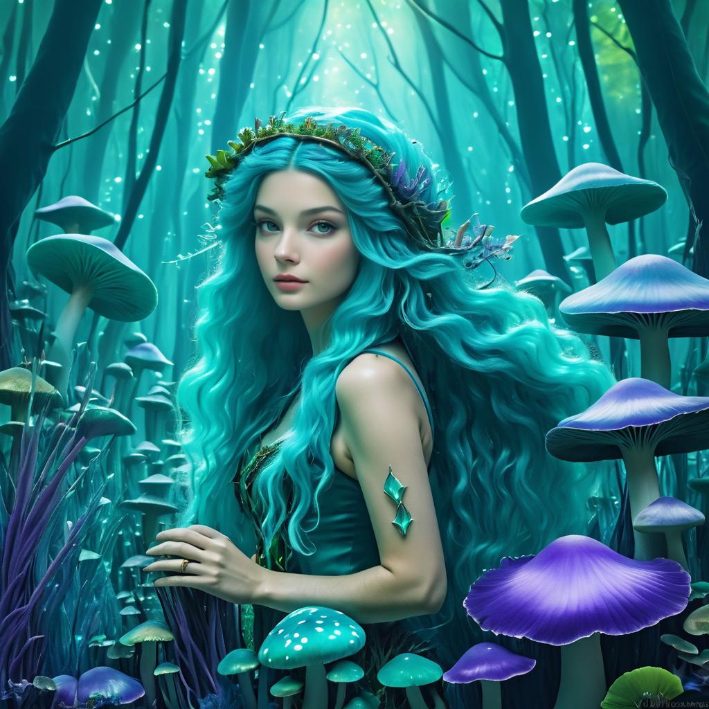 Enchanting Mermaid in a Mushroom Forest