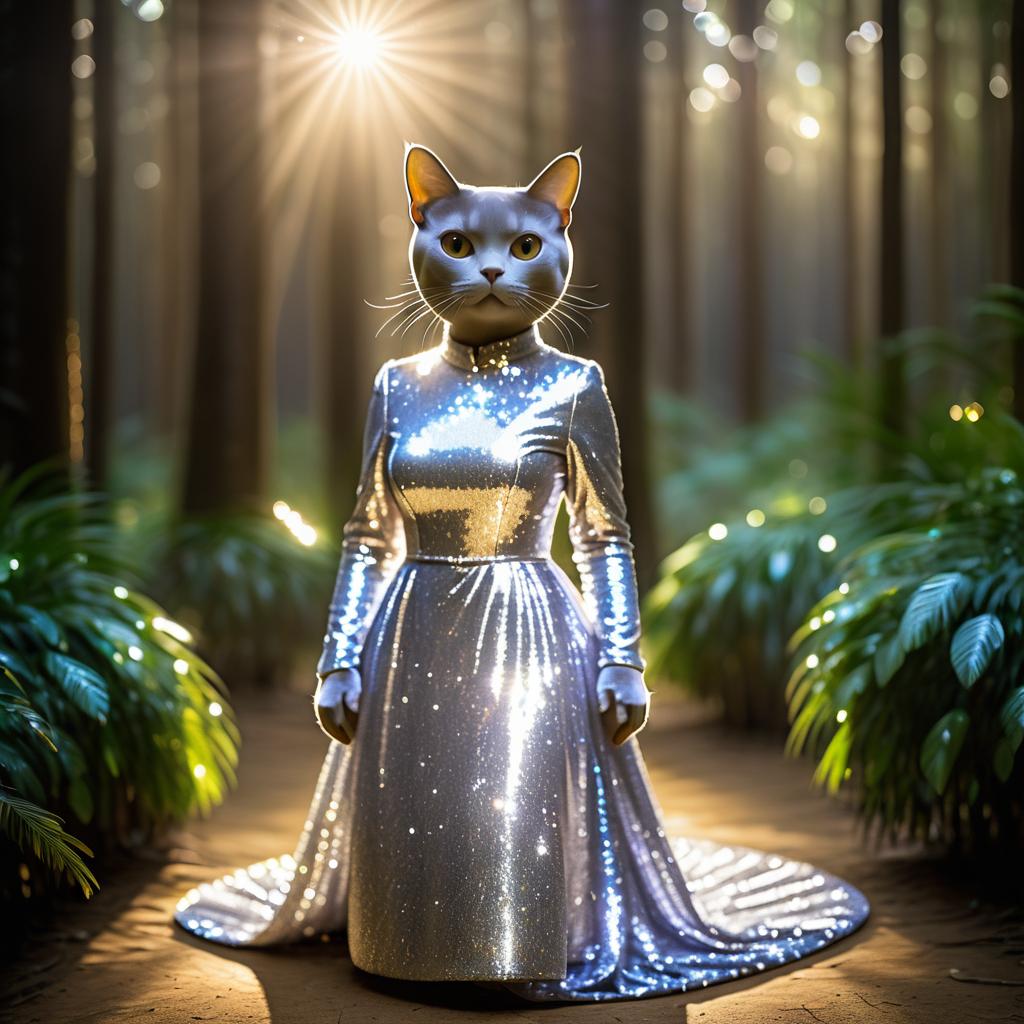 Cinematic Burmese Cat in Sequined Dress