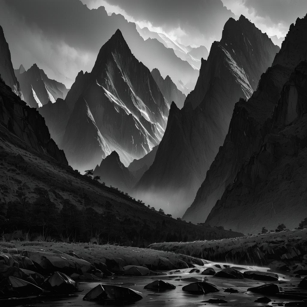 Dramatic Black-and-White Mountain Landscape