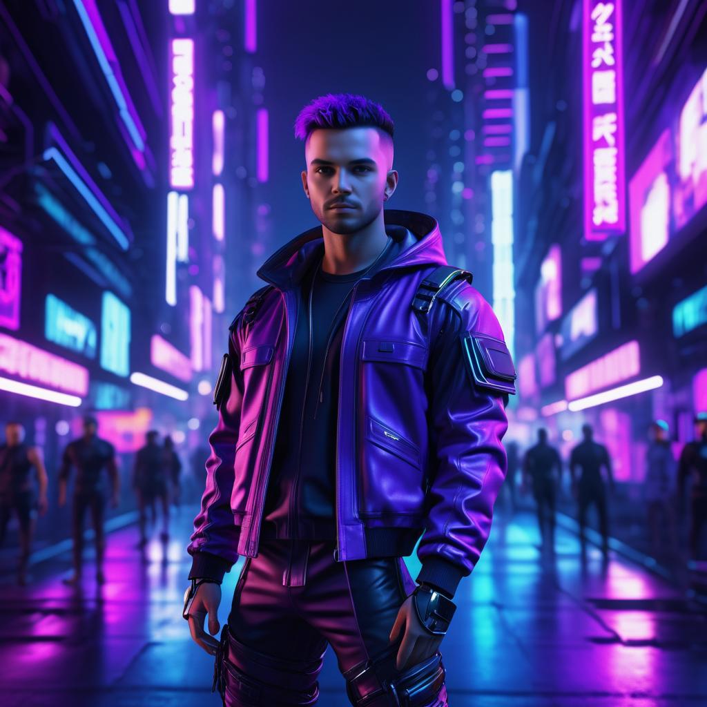 Cyberpunk Hacker in Neon Urban Setting