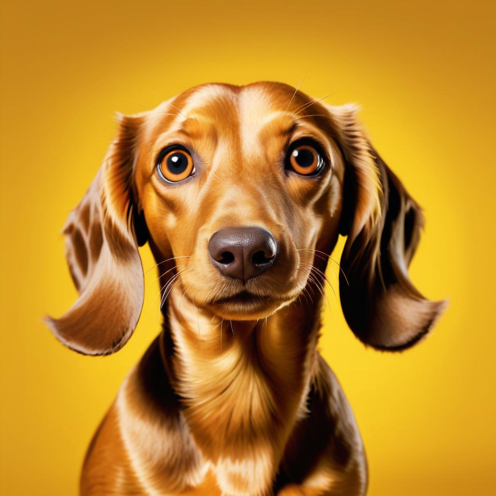 Photorealistic Dachshund Portrait on Yellow