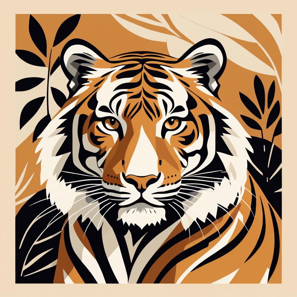 Matisse-Style Tiger Illustration with Retro Flair