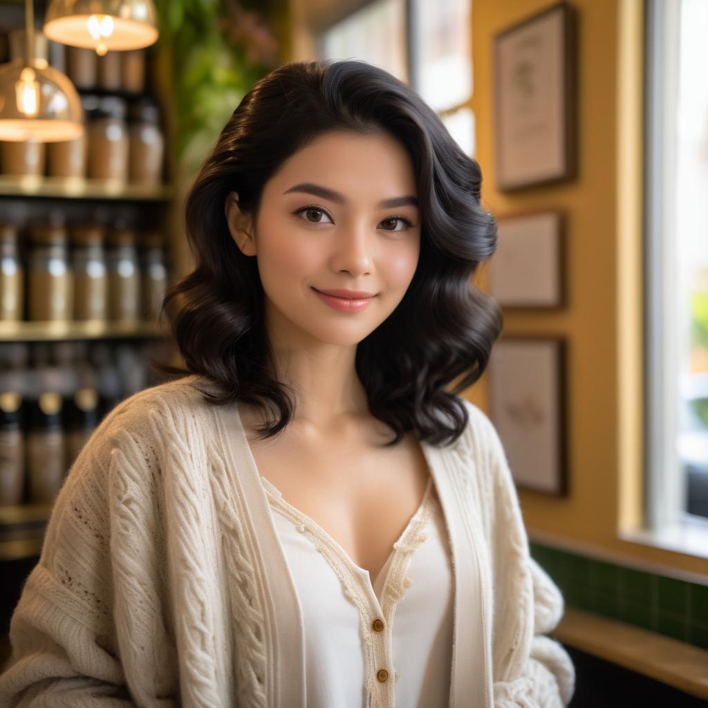 Charming Café Moment with a Young Woman