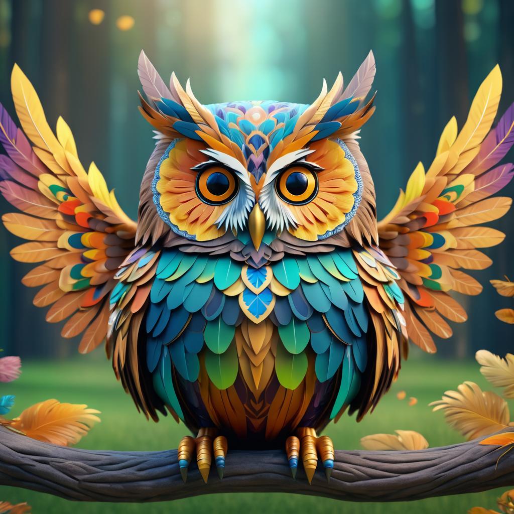 Majestic Colorful Owl in Whimsical Detail