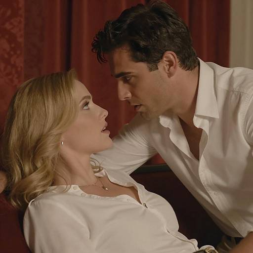 Intense gaze between man and woman indoors