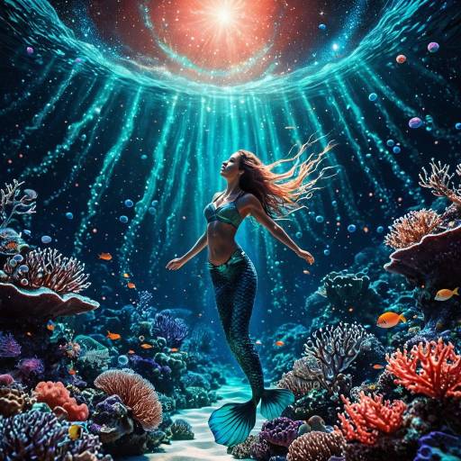 Celestial Mermaid in Bioluminescent Reef