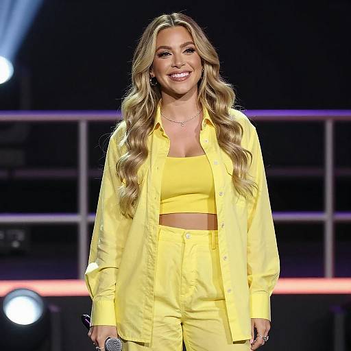 Smiling Woman Singer on Stage