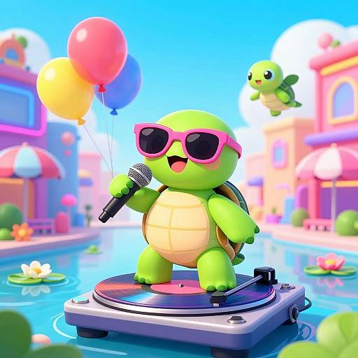 Vibrant Cartoon Turtle DJ Scene