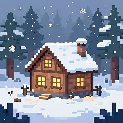 Cozy Pixel Art Cabin Scene
