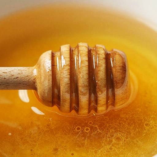 Close-Up Wooden Honey Dipper in Honey