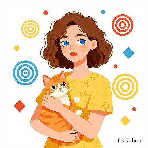 Colorful Portrait of a Woman and Cat