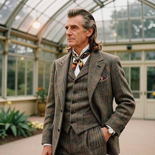 Older Gentleman in Tweed Suit with Pompadour Hairstyle