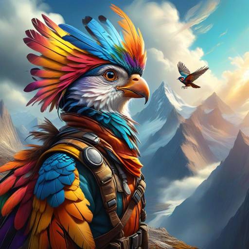 Vibrant Bird-Human Explorer in Nature