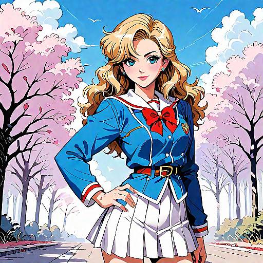 90s Anime Girl in Red School Uniform