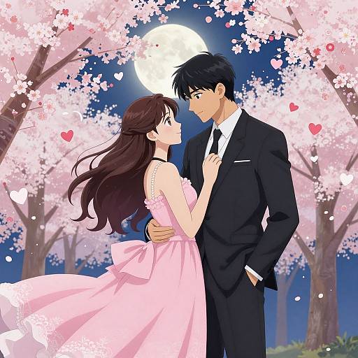 Romantic Anime Couple Under Moonlight
