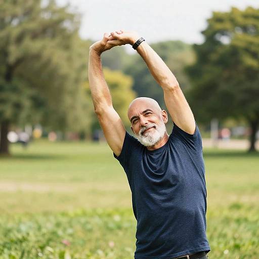 Relaxed Bald Man Stretching Outdoors