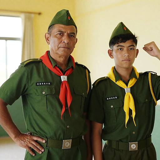 Two Men in Green Scout Uniforms