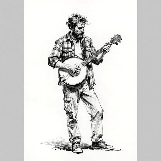 Pastel Study of Bearded Banjo Player