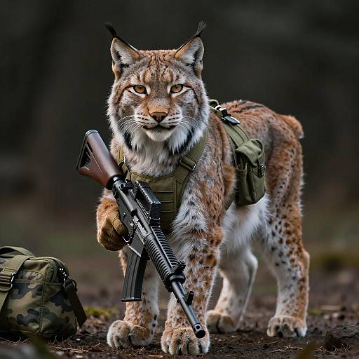 Eurasian Lynx Soldier With Rifle
