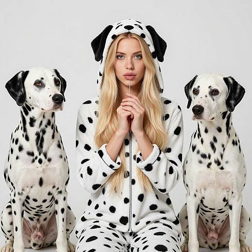 Realistic Blonde Woman in Dalmatian Costume