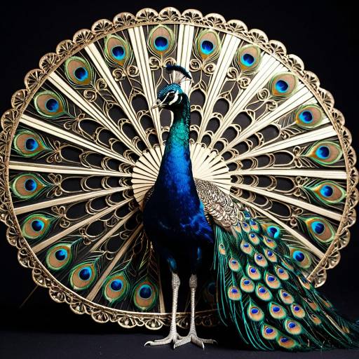 Ornate Art Nouveau Peacock with Fan Tail