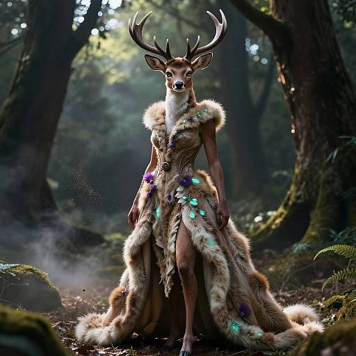 Confident Female Deer Furry in Woodland