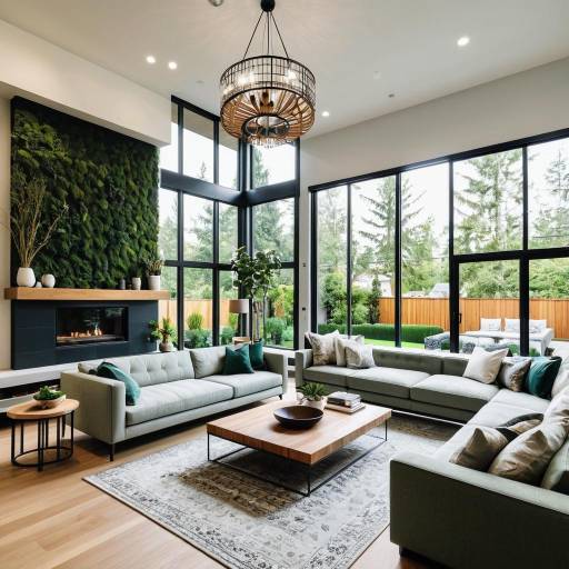Modern Living Room with Living Wall and Large Windows
