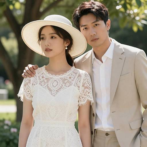 Romantic Duo in Sunlit Garden