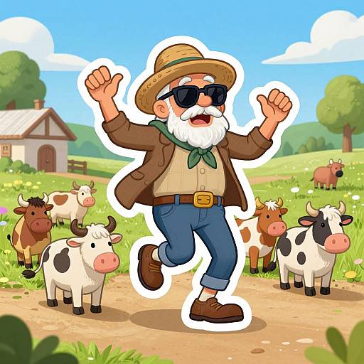 Crazy Old Man Leading Farm Animal Conga