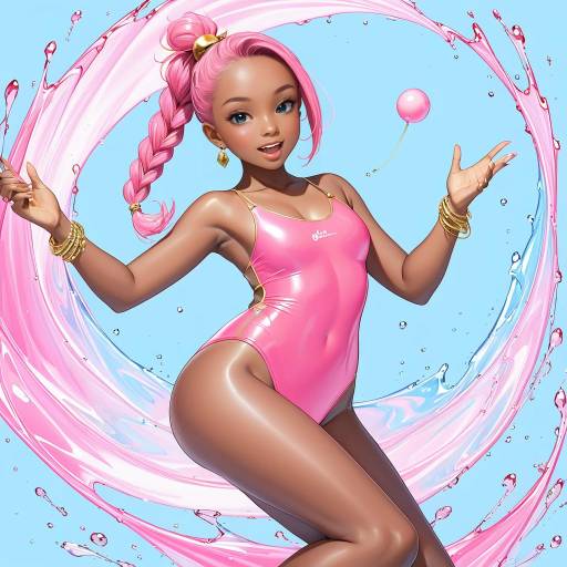 Petite Woman in Pink Swimsuit with Optimism Petite Woman in Pink Swimsuit with Optimism