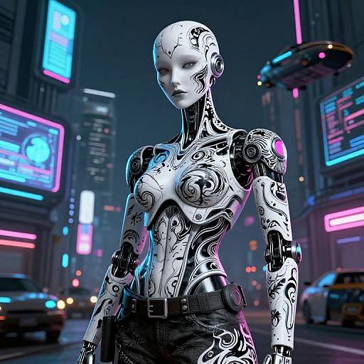 Inkpunk Android Portrait with Neon Accents