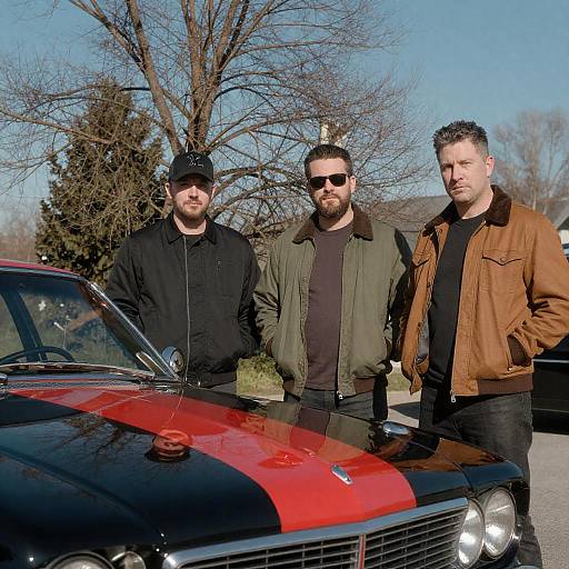 Three Men Beside Black Vintage Car