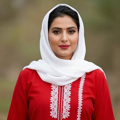 Woman in Red Dress with Scarf