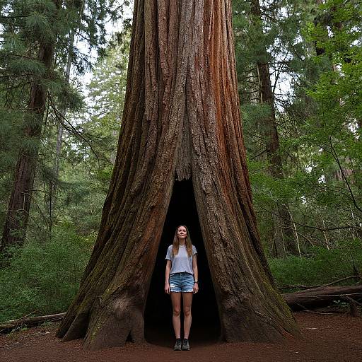 Woman in Redwood Tree Trunk