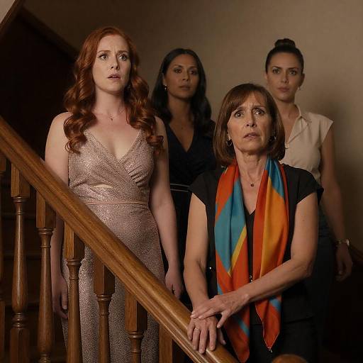 Surprised Expressions on a Wooden Staircase