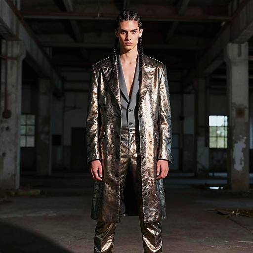 Male Model in Metallic Coat with Four-Strand Braids