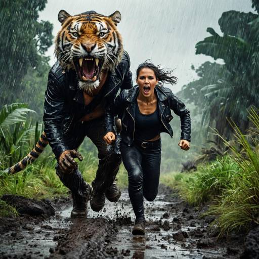 Archaeologist Running from Saber-Toothed Tiger Archaeologist Running from Saber-Toothed Tiger