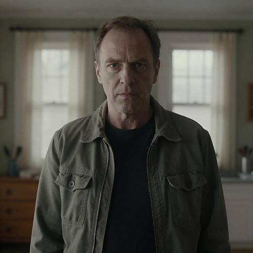 Intense Middle-Aged Man in Dim Room