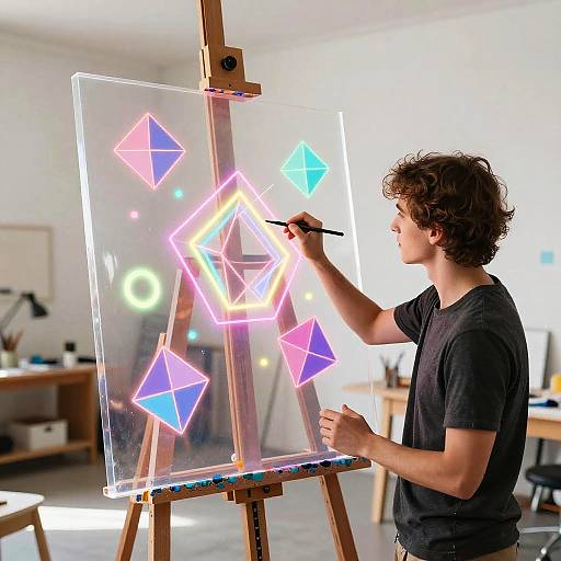 Neon Digital Artist in Bright Studio