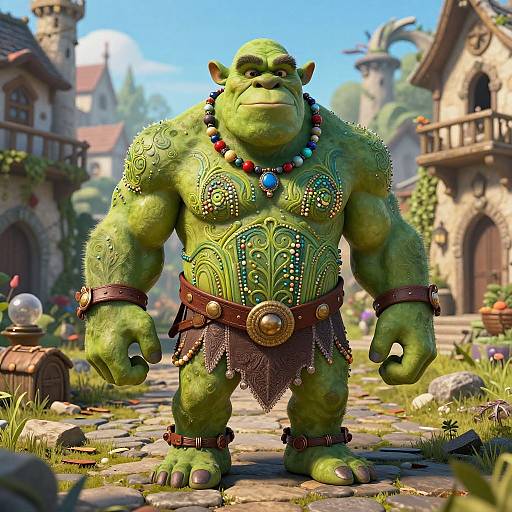 3D Art Nouveau Ogre in Fantasy Village