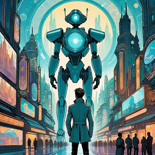 Futuristic Android Boy in Mucha Style