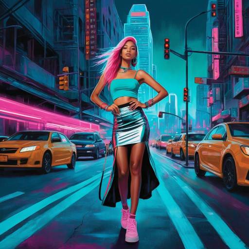 Empowered Girl in Neon Urban Nightlife Empowered Girl in Neon Urban Nightlife