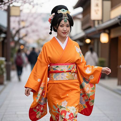 Elegant Asian Woman in Vibrant Kimono