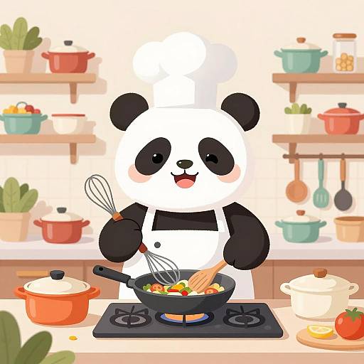 Cheerful Panda Chef in Colorful Kitchen