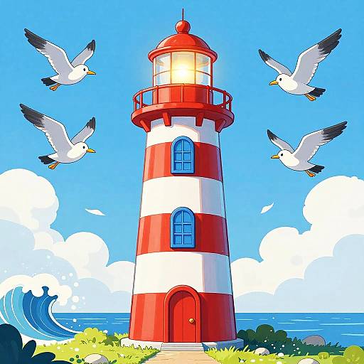 Whimsical Vibrant Lighthouse Illustration