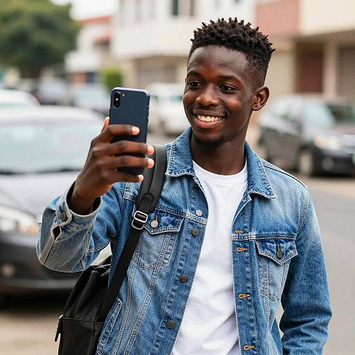 Afro Man Selfie in Denim Jacket